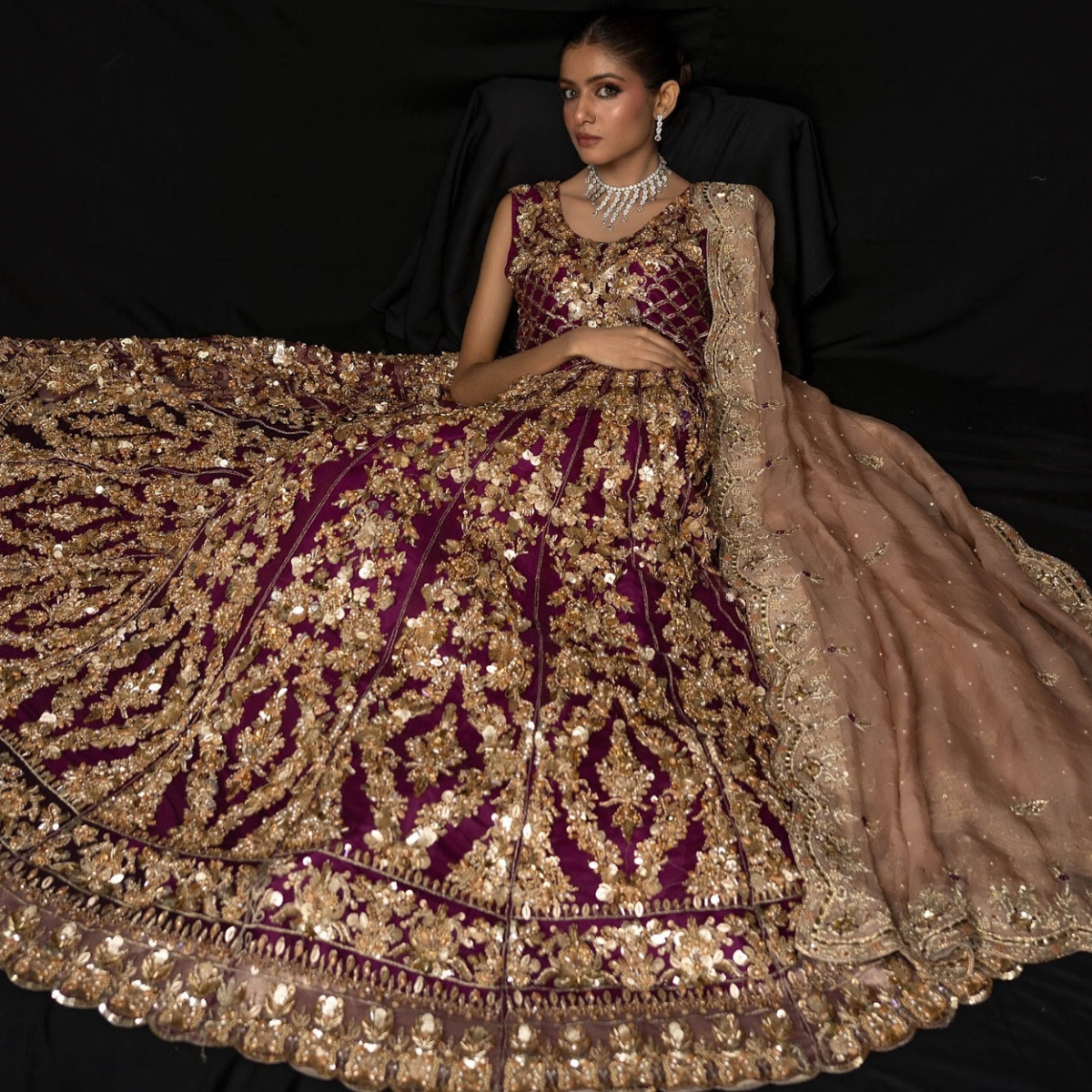 Royal Maroon & Gold Lehenga - Image 2