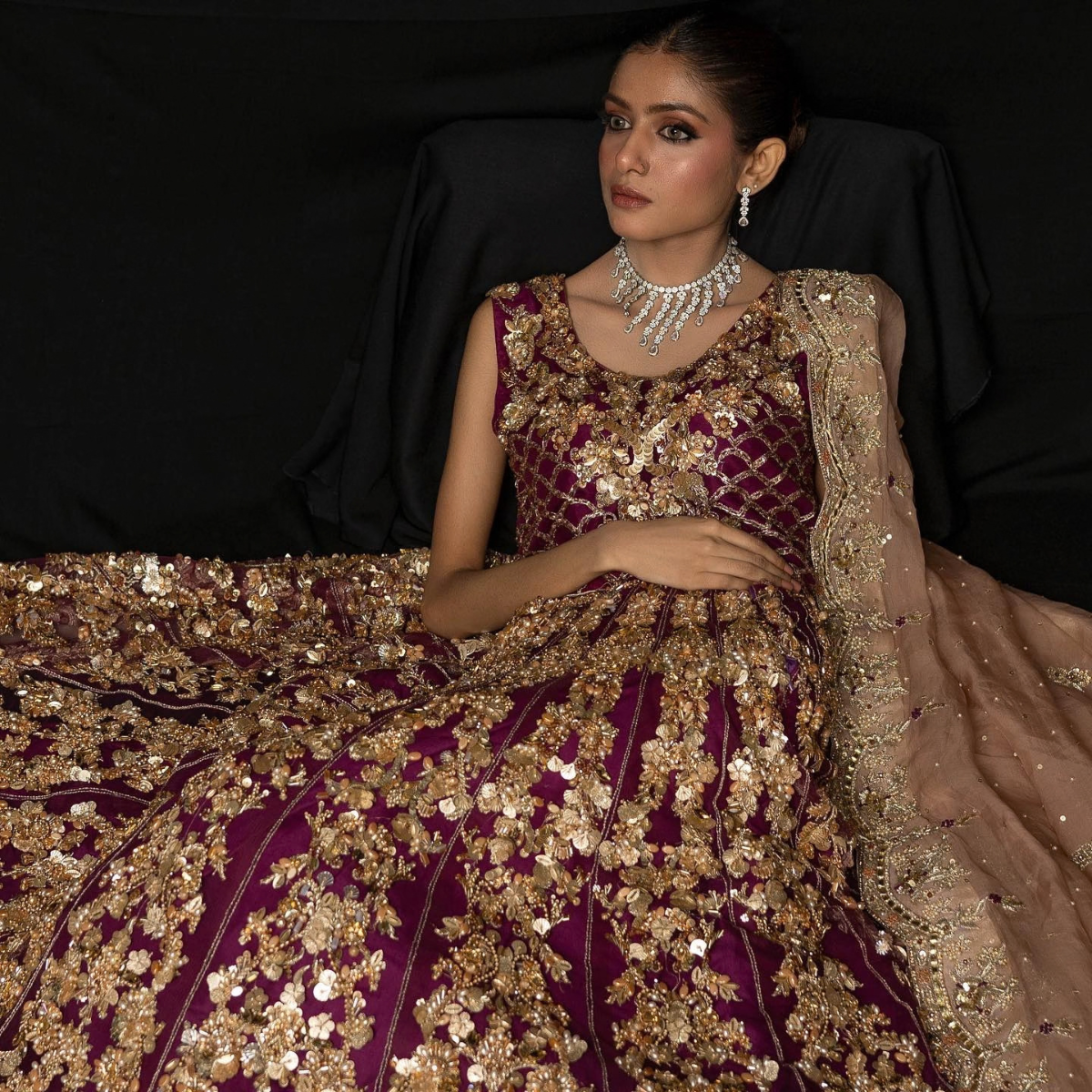 Royal Maroon & Gold Lehenga - Image 3