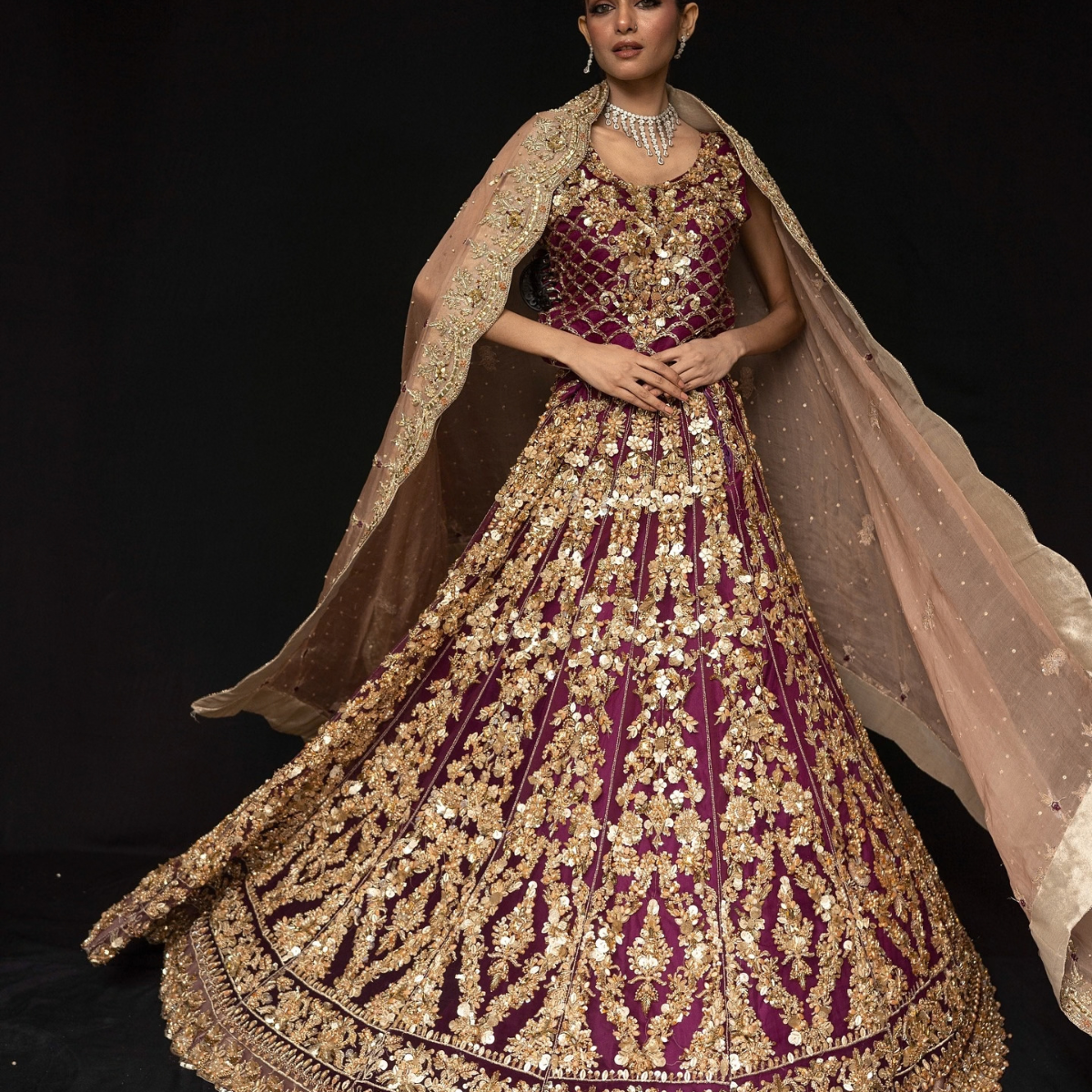 Royal Maroon & Gold Lehenga