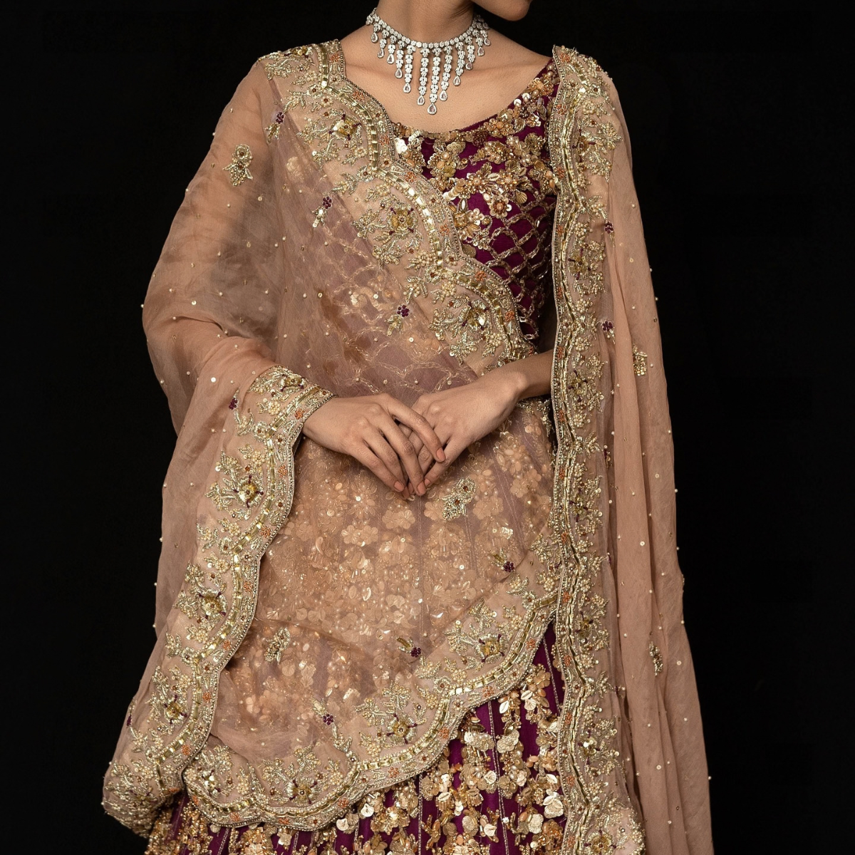 Royal Maroon & Gold Lehenga - Image 4