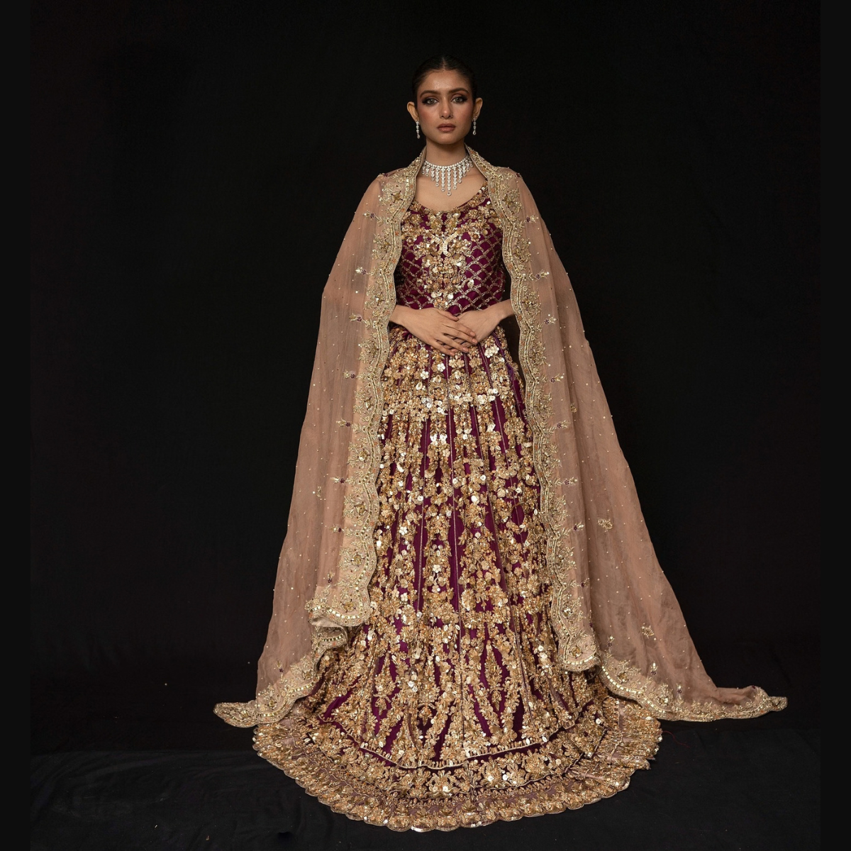Royal Maroon & Gold Lehenga - Image 5