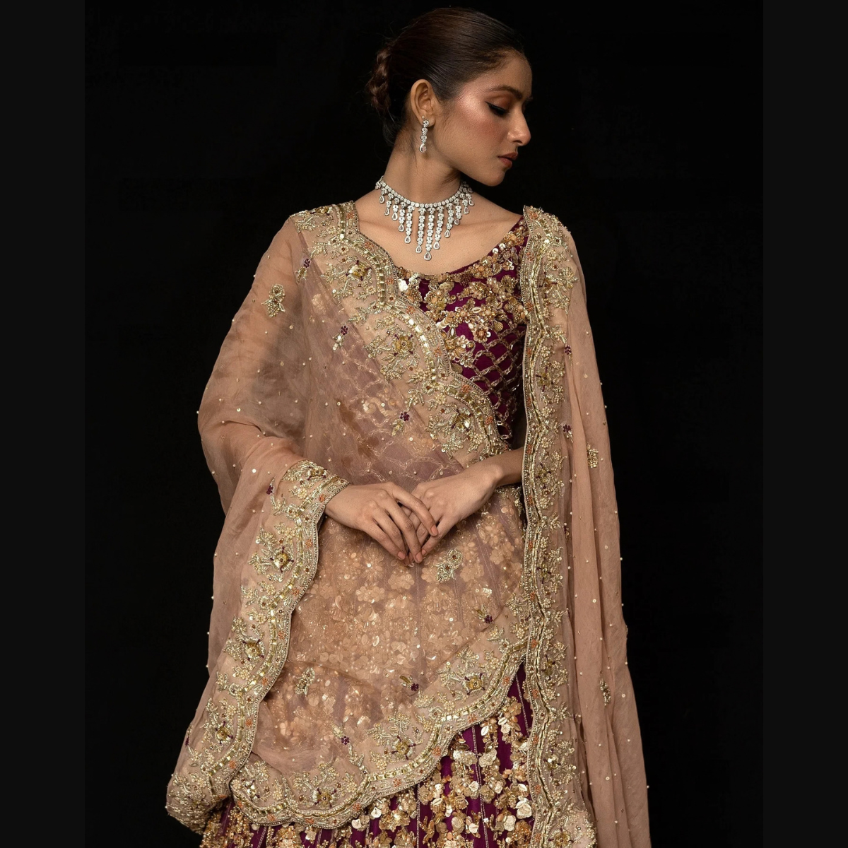 Royal Maroon & Gold Lehenga - Image 6