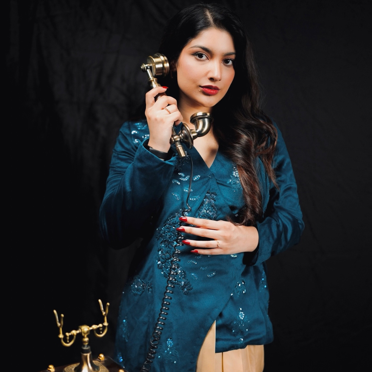 Golden and Blue Satin 2 Pc